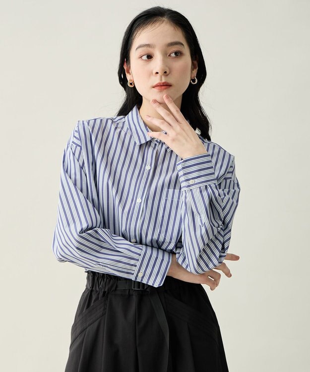ANY L ＡＮＹオーバーサイズシャツ ブルーストライプ