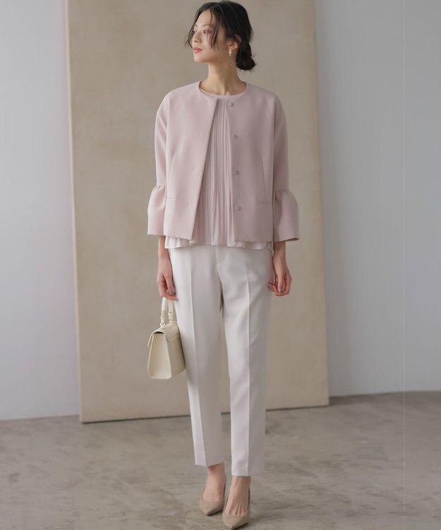 組曲 L 【KUMIKYOKU NAVY】コンフォータブルドレープ フリルテーパードパンツ サンドベージュ系