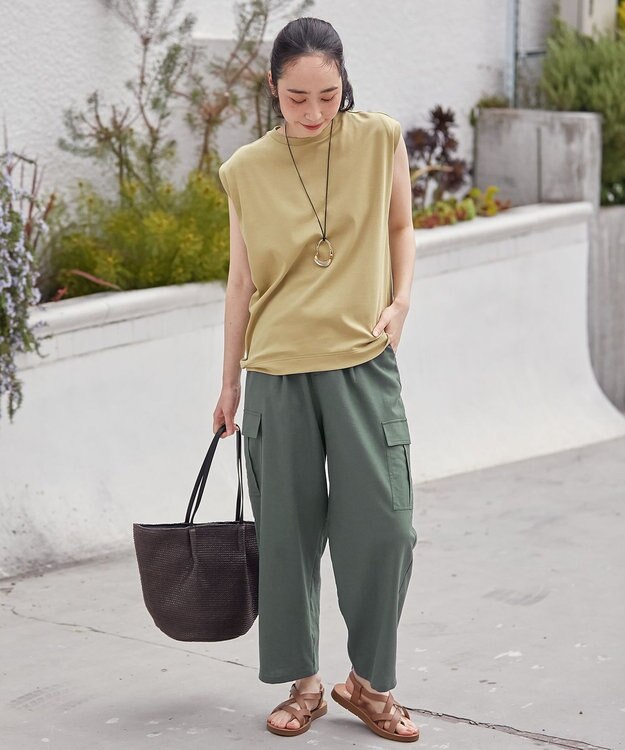 ANY 【接触冷感/UVケア/ウエストゴム】清涼リネンカーゴパンツ モスグレー