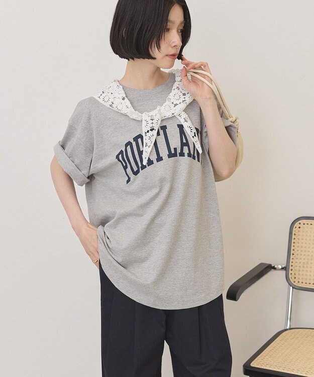 AMERICAN HOLIC PORTLAND裾ラウンドTシャツ Light Gray Mixture