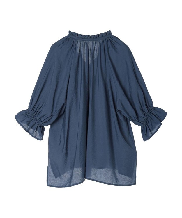 AMERICAN HOLIC 接触冷感　フリル衿５分袖ブラウス Navy