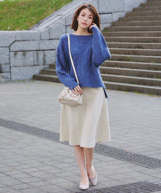 Tiaclasse L 【洗える】ラメツイードAラインフレアスカート オフホワイト