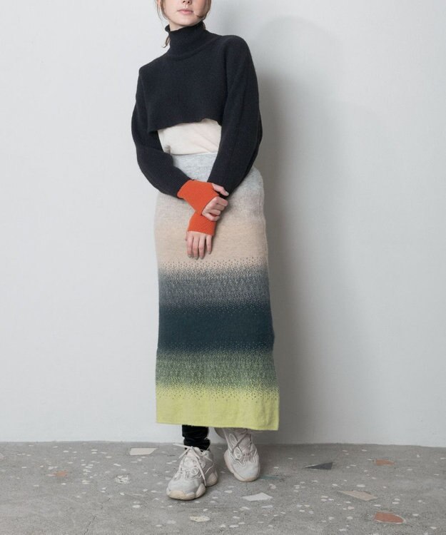 TRICOTE GRADATION SHAGGY SKIRT／グラデーションシャギースカート 42GREEN