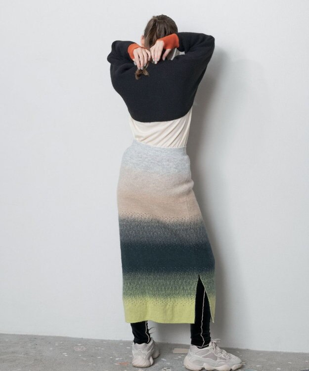 TRICOTE GRADATION SHAGGY SKIRT／グラデーションシャギースカート 42GREEN
