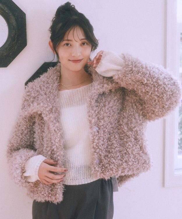 earth music&ecology プードルファーショートブルゾン Pink Beige