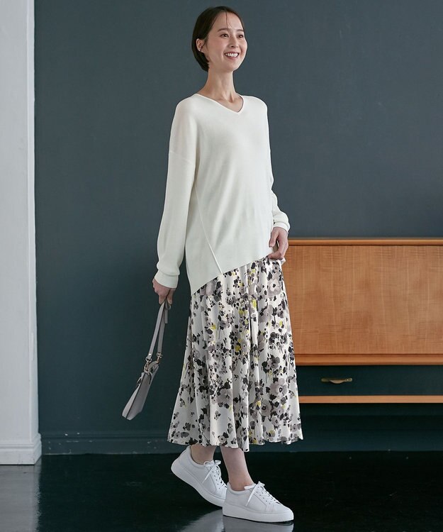 自由区 L 【洗える】ERICA楊柳プリント ギャザースカート ブラック系5