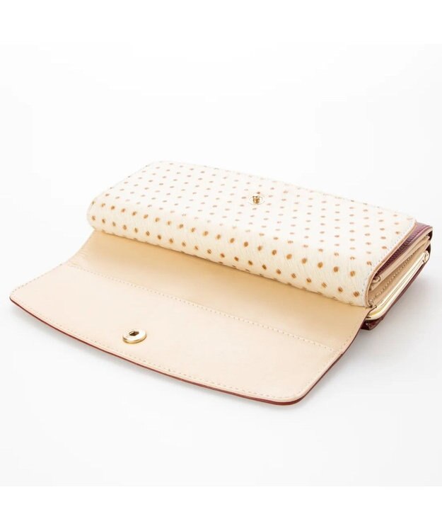 UNBILLION perche 牛革×ハラコ風ドットダブルかぶせ長財布 レッド