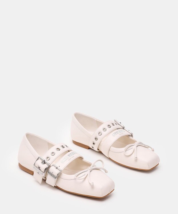 STEVE MADDEN CEARA バレエダブルストラップフラットシューズ アイボリーレザー