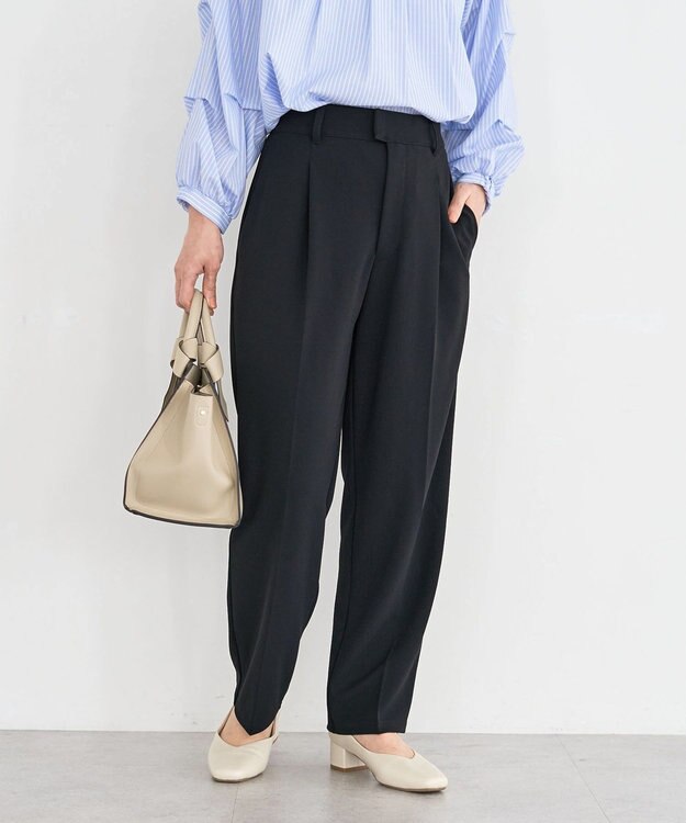 Green Parks きれいシルエット接触冷感テーパードパンツ Black