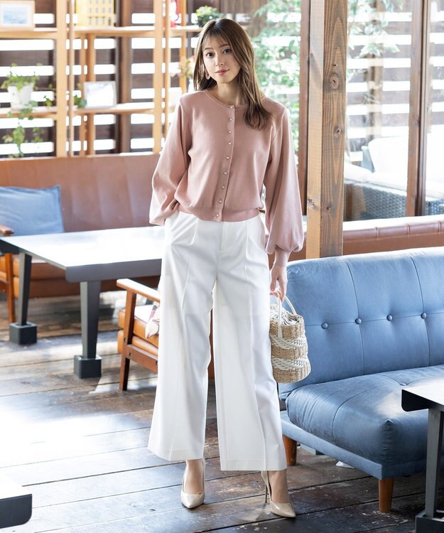 Tiaclasse 【洗える】パールボタンニットカーデ ピンク