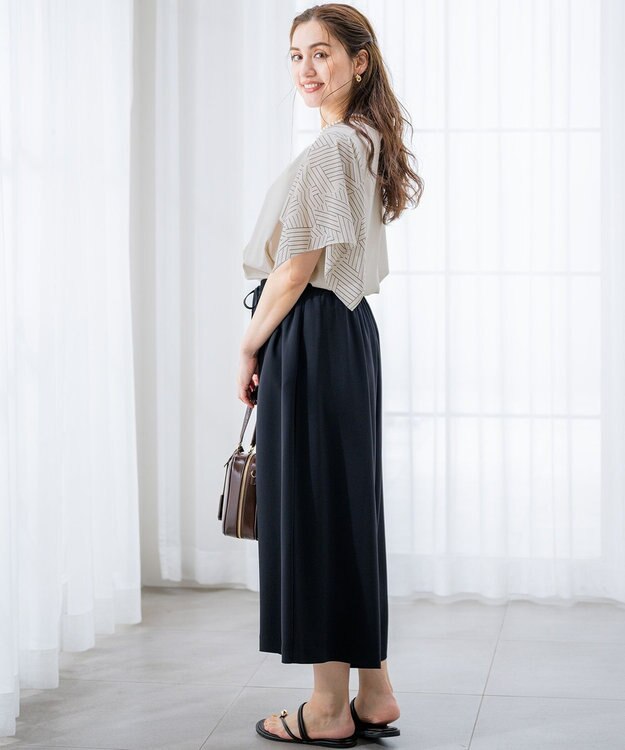 23区 L 【Lサイズ限定/吸水速乾/UVカット/接触冷感/】ストレッチジョーゼット ガウチョパンツ ブラック系