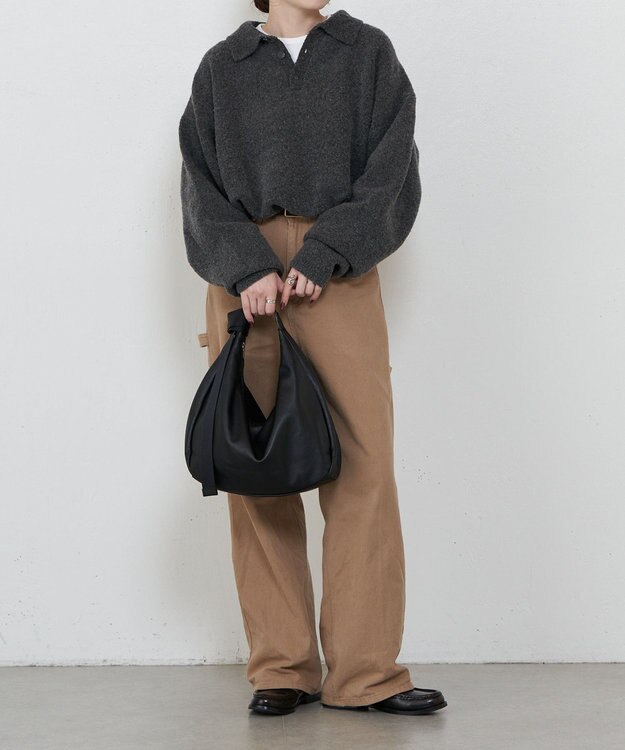 russet ソフトレザーラウンドビッグショルダーバッグ(CE-1325-WEB) Black2（シルバー金具）