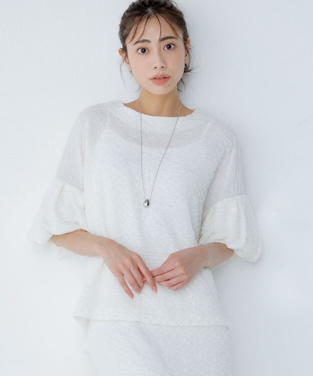 #Newans 【金子綾さんインスタライブご紹介アイテム】【洗える/セットアップ可能】ふくれジャガード パフスリーブブラウス ホワイト