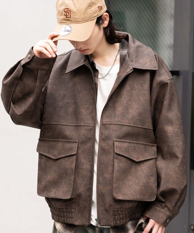 WEGO 【25年秋冬新作/ユニセックス着用ITEM/SMLサイズ展開】PUダブルZIPフライトブルゾン ブラウンその他