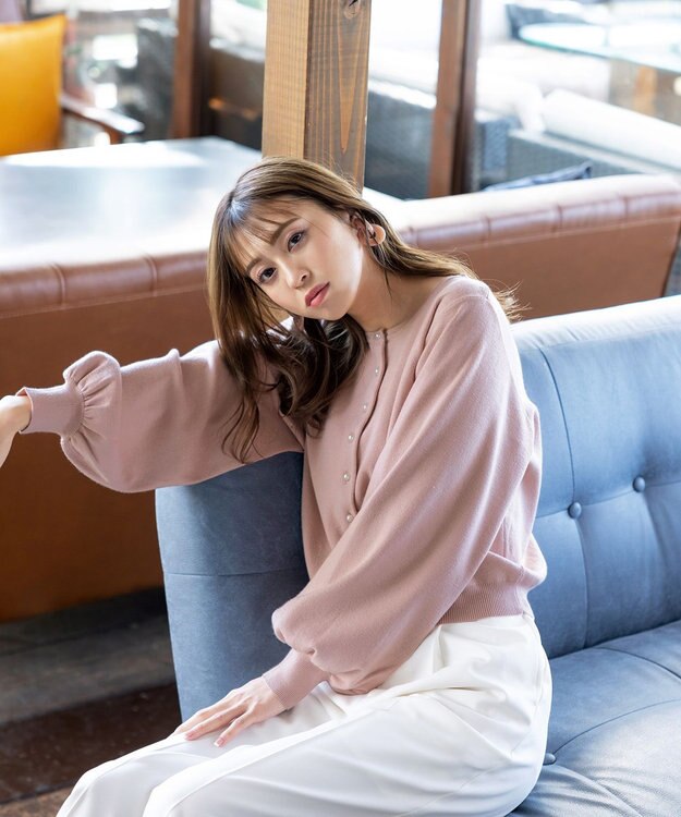 Tiaclasse 【洗える】パールボタンニットカーデ ピンク