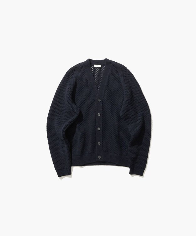 ATON WOOL CASHMERE ALPACA | メッシュＶネックカーディガン NAVY