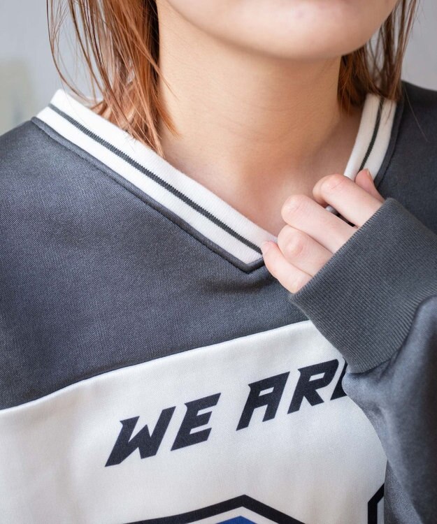 WEGO VネックナンバリングサテンBIGスウェット スミクロ