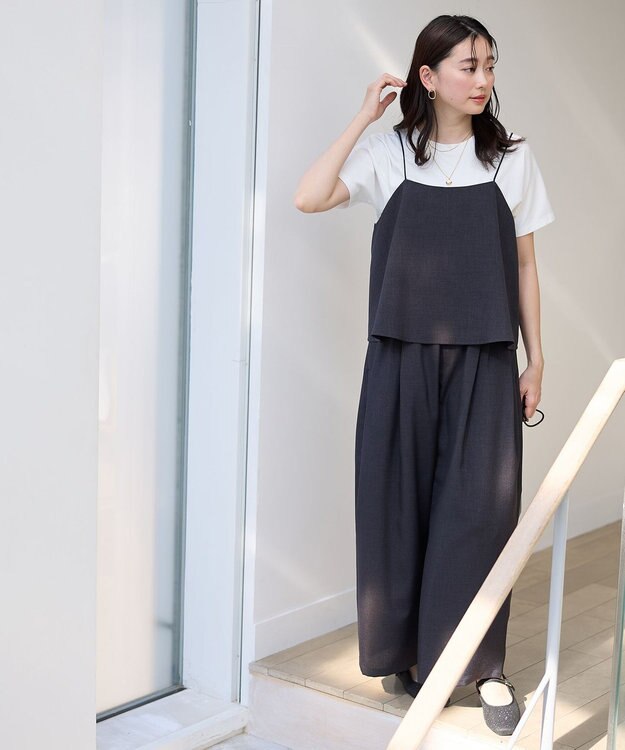 ANY 【2SET/洗濯機可】テックリネンキャミソール×パンツセットアップ チャコール