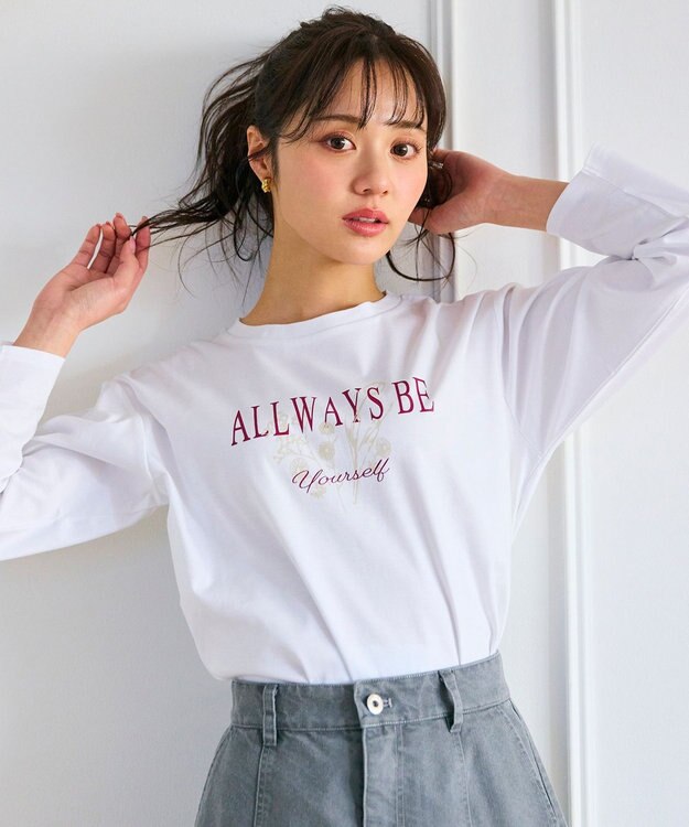 Feroux メッセージプリント・ロングスリーブTシャツ ホワイト系