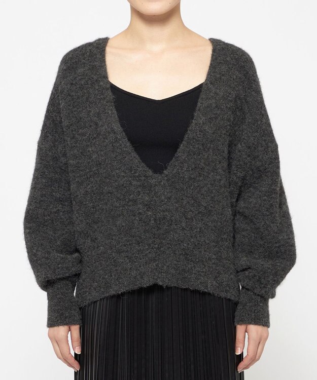 uncrave アルパカニット 深Vネック トップス（uncrave WHITE） チャコール