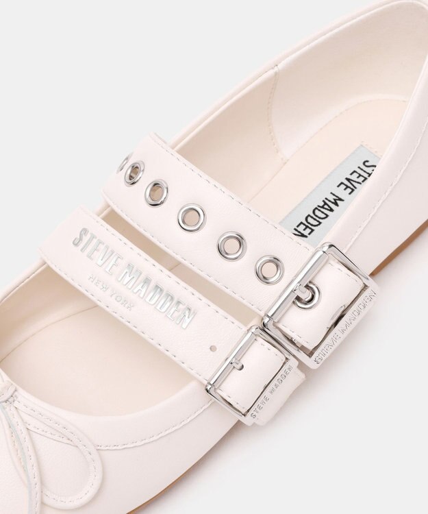 STEVE MADDEN CEARA バレエダブルストラップフラットシューズ アイボリーレザー