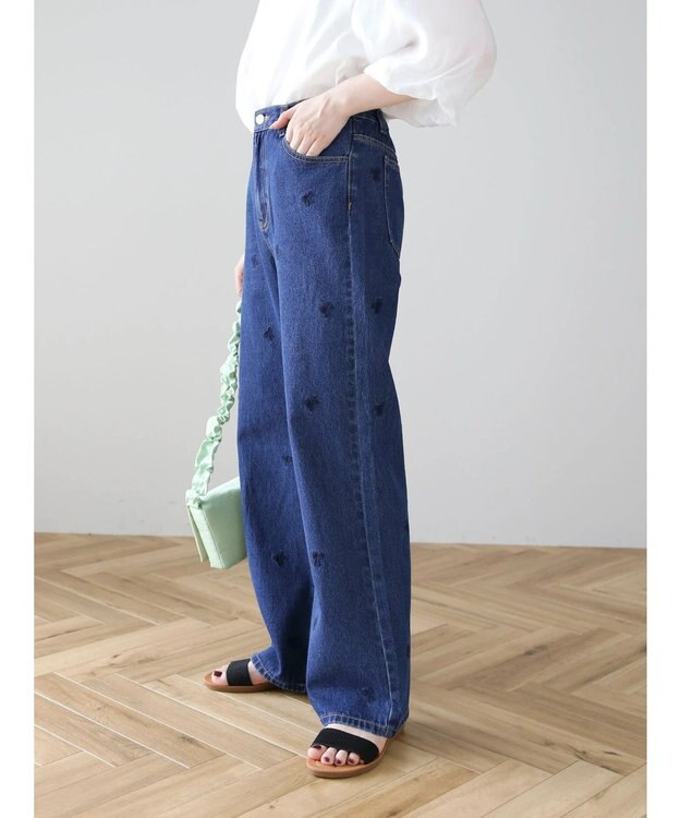 Green Parks ・Ｄｏｕｂｌｅ　Ｆｌａｇｓ　リボン刺繍ストレートデニム Dark Indigo