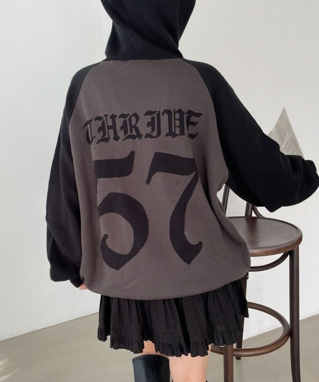 WEGO グラフィックニットパーカー ブラック