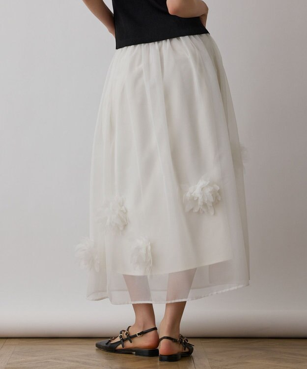 GRACE CONTINENTAL メッシュフラワースカート ホワイト