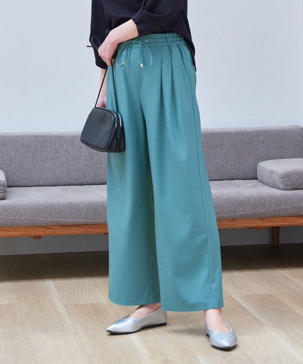 ANY 【ウエストゴム】イージーケアライトストレッチワイドパンツ ブルー