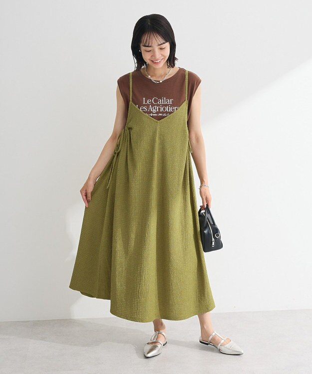 Green Parks 表面感脇リボンキャミワンピース Lime Green