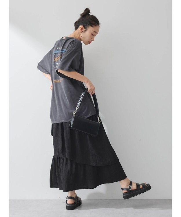 earth music&ecology カットティアードスカート Black