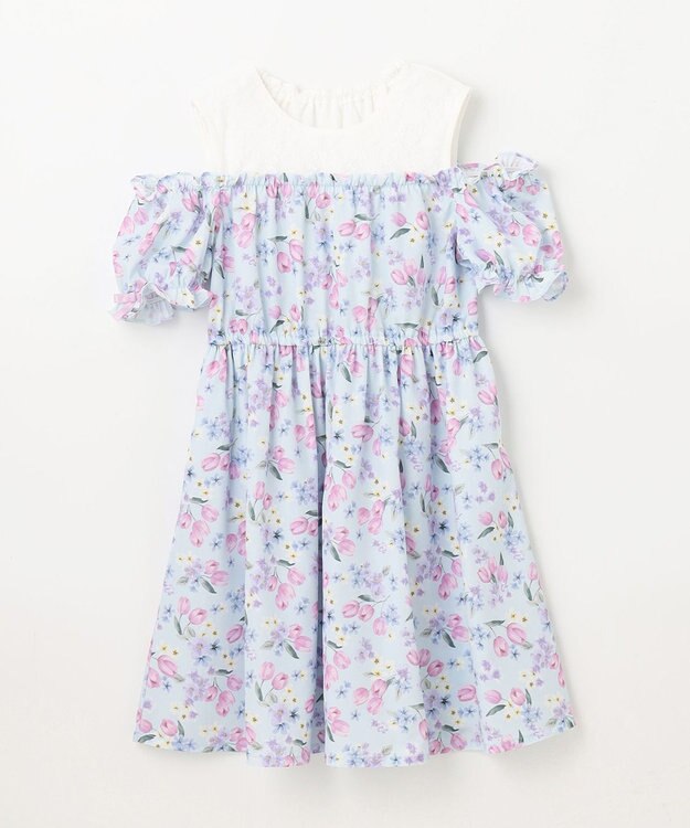 ANY KIDS オン・オフショルダー チューリップ ワンピース サックスブルー系