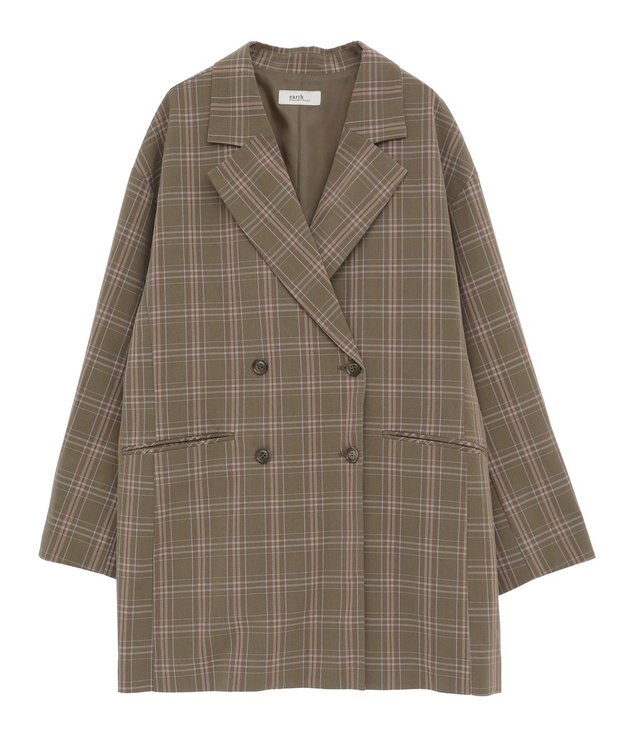 earth music&ecology 【セットアップ可】BIGジャケット Check Brown