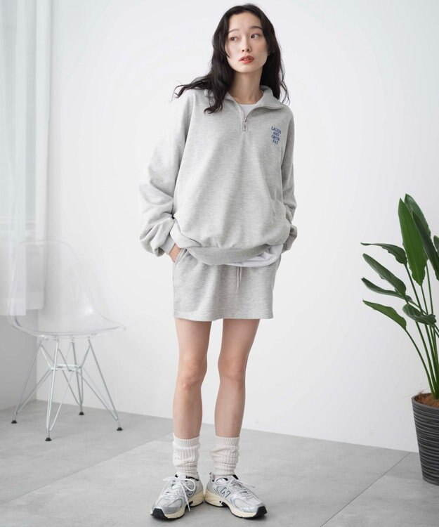 WEGO ハーフジップBIGスウェット 杢グレー