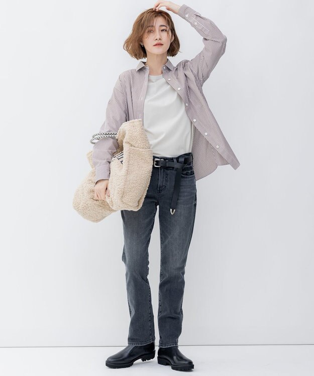 23区 【洗える】CANCLINI ベーシック シャツ ダークブラウンストライプ