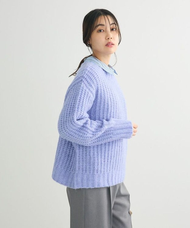 Green Parks ざっくりローゲージニットプルオーバー Sax