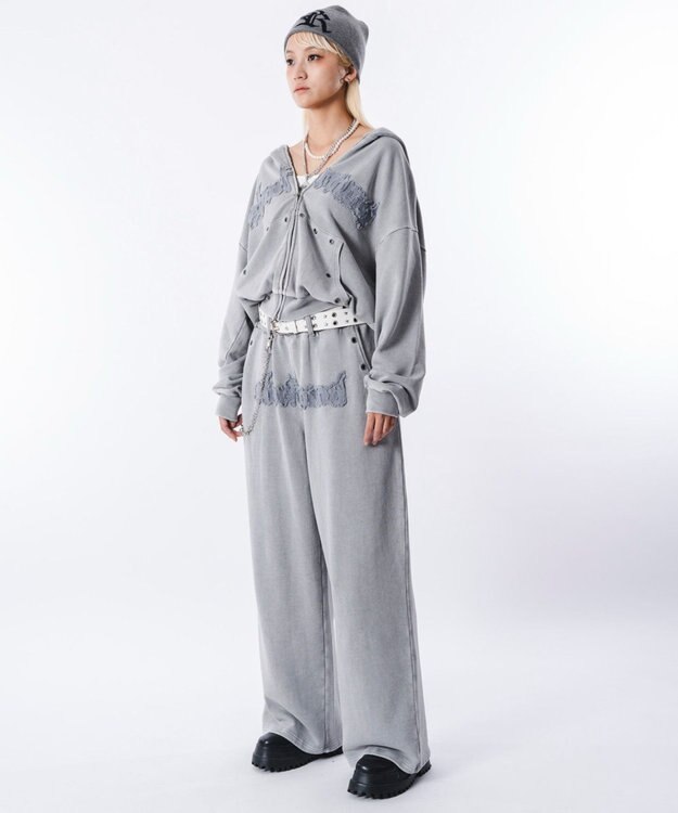 WEGO 【ユニセックス着用ITEM】ブリーチハトメZIPパーカー グレー