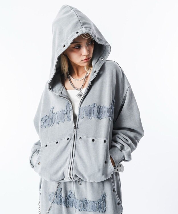 WEGO 【ユニセックス着用ITEM】ブリーチハトメZIPパーカー グレー