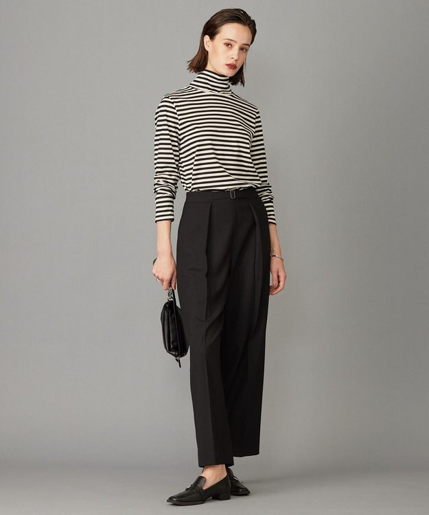 ICB 【洗える】 シンプルジャージー ハイネックプルオーバー ブラックボーダー系