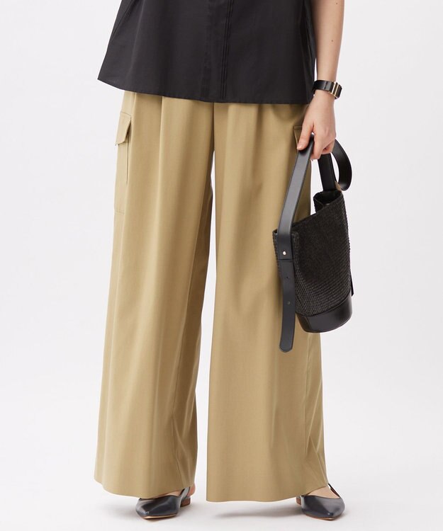 自由区 デニムライクボトムフレアワイド パンツ ベージュ