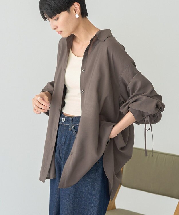 AMERICAN HOLIC シアーバックギャザーリボンシャツ Brown