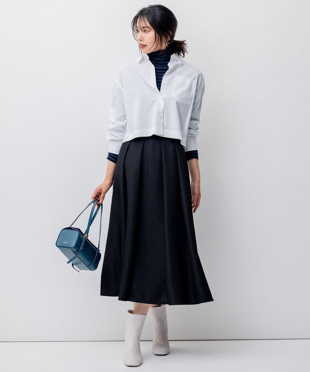 23区 L 【洗える】ウーステッドウール タートルネック ニット ブラック×マリンボーダー