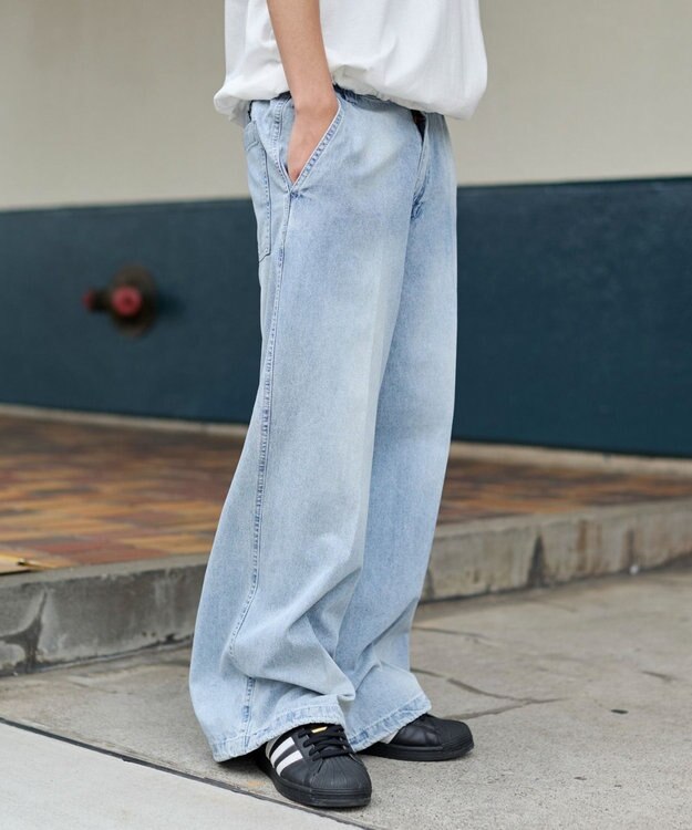 WEGO イージーバギーフレアデニムスラックス デニム淡加工色