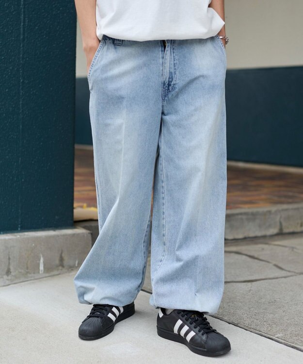 WEGO イージーバギーフレアデニムスラックス デニム淡加工色