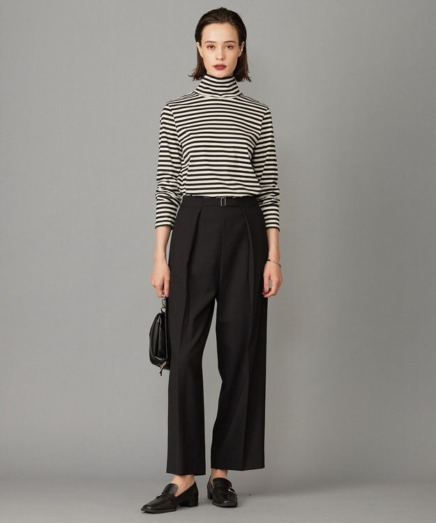 ICB L 【洗える】 シンプルジャージー ハイネックプルオーバー ブラックボーダー系