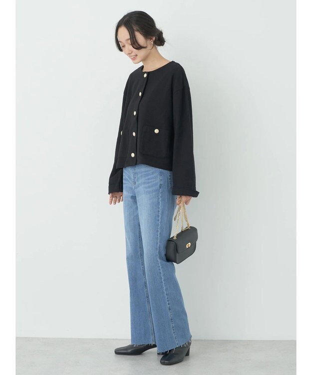 earth music&ecology 金釦スラブカーディガン Black