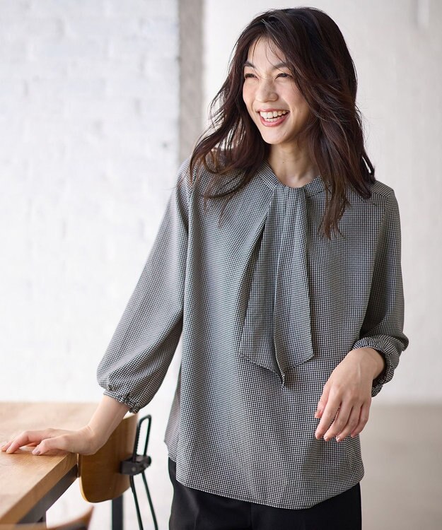 ANY 【洗濯機可】ボータイブラウス ブラック