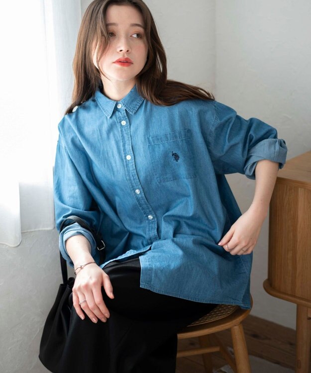 WEGO 【25年秋新色登場★】U.S. POLO ASSN.別注ロングスリーブシャツ デニム中濃色