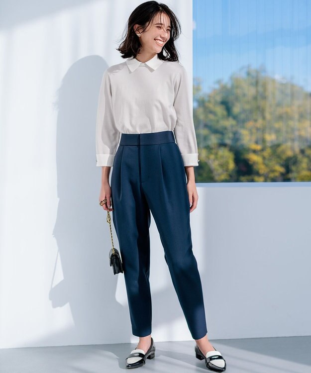 組曲 Elena襟付きニットプルオーバー ライトグレー系