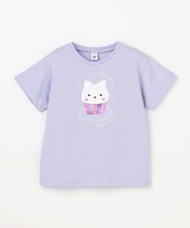 ANY KIDS 【綿100%】ドロップショルダーミラクルスパンコールTシャツ サックスブルー×ケーキ